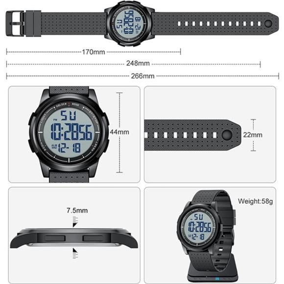 Ultra-Thin Minimalist Sports Waterproof Digital Watches Men w Wide-Angle Display - Picture 5 of 6